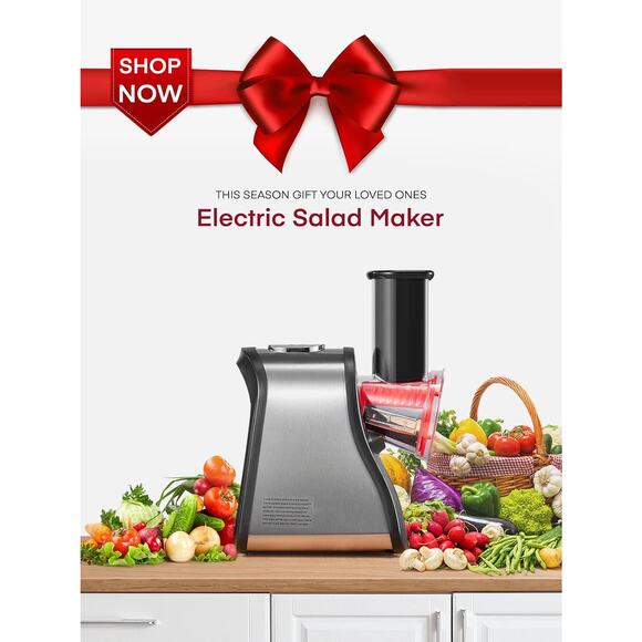 FOHERE Salad Maker Electric Cheese Grater & Slicer, One-Touch Control, BPA-Free - Picture 9 of 10